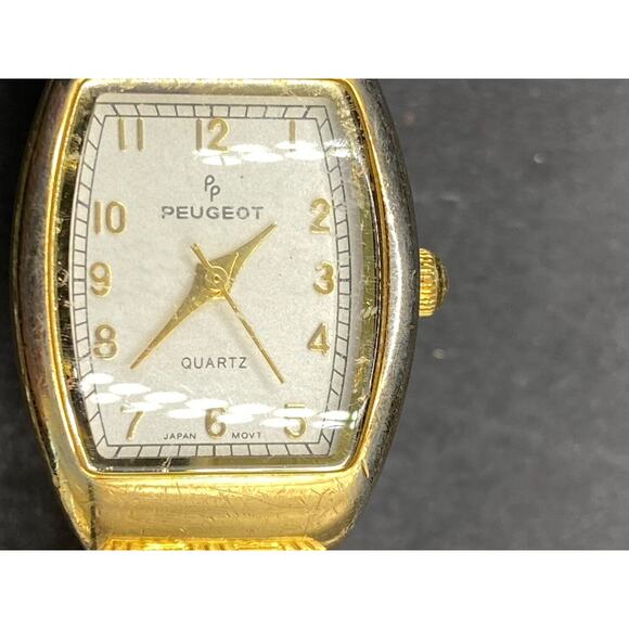 Peugeot 418 Gold Tone Quartz Analog Watch Stainless Steel Stretch Band Size 6" - Picture 1 of 14